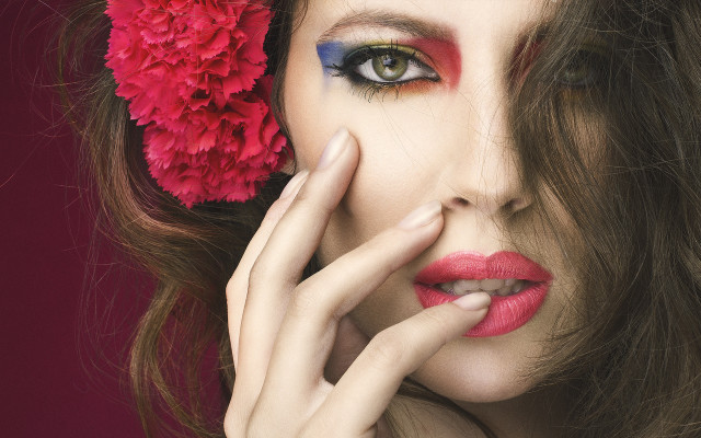Woman redflowers makeup portrait fauvism free wallpaper for desktop - medium preview image