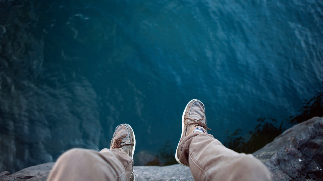 Rock figure waterfall mountain forest free wallpaper for desktop - medium preview image