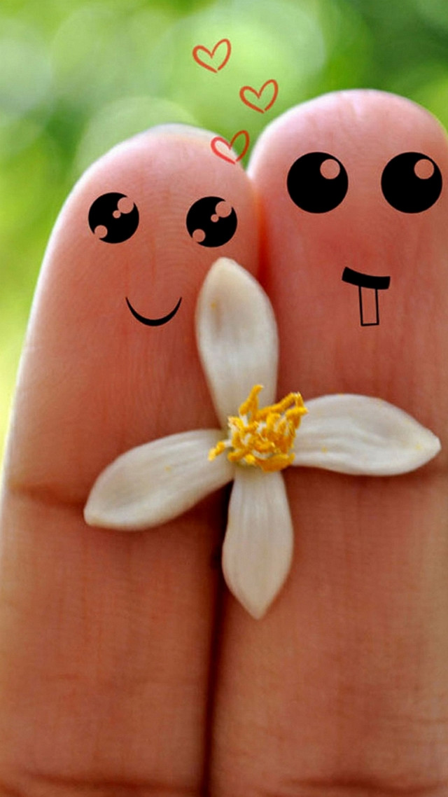 Fingers flower faces hearts couple free wallpaper for mobile - medium preview image