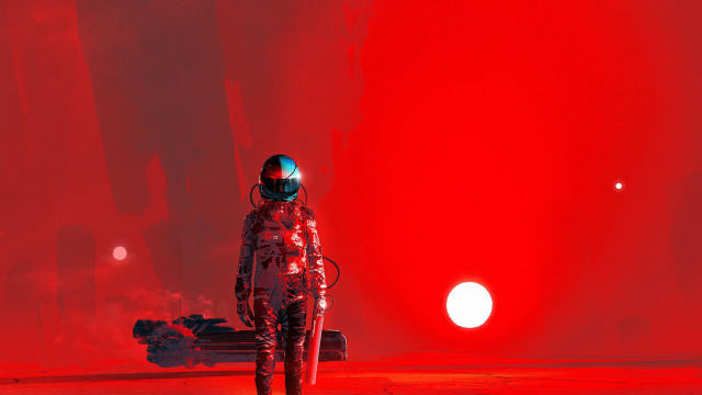 Space suit red sky sun free wallpaper for desktop - medium preview image