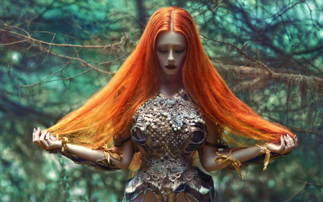 Orange hair forest bird sculpture free wallpaper for desktop - medium preview image