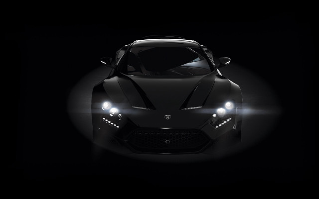 Black sports car headlights on free wallpaper for desktop - medium preview image