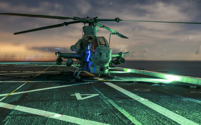 Helicopter aircraftcarrier night greenlight military free wallpaper for desktop - medium preview image