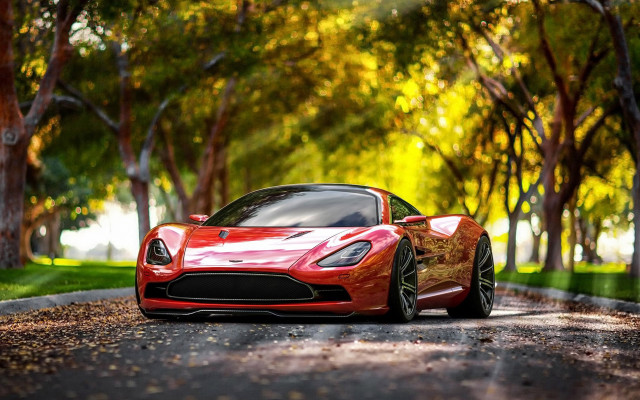 Red sports car autumn nature free wallpaper for desktop - medium preview image