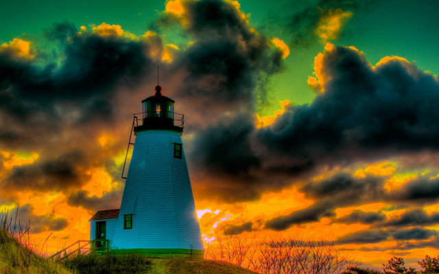 Lighthouse hill sunset clouds autumn free wallpaper for desktop - medium preview image