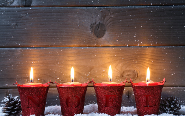 Red cups candles snow pine free wallpaper for desktop - medium preview image
