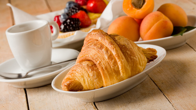 Croissant coffee fruit bread food free wallpaper for desktop - medium preview image