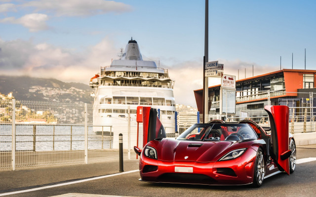 Red sports car cruise ship free wallpaper for desktop - medium preview image
