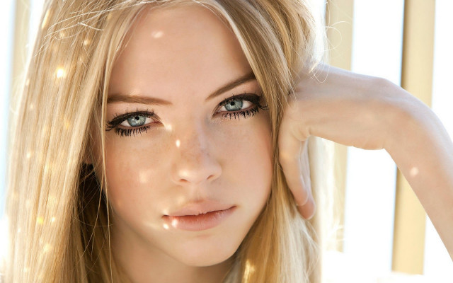 Blonde blue eyed hyperrealistic portrait free wallpaper for desktop - medium preview image