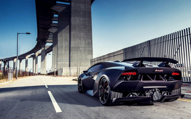 Black sports car bridge tall free wallpaper for desktop - medium preview image