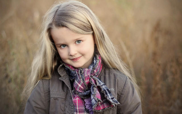 Young girl scarf field tallgrass free wallpaper for desktop - medium preview image