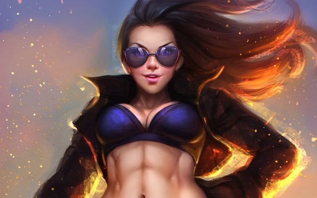 Fire woman sunglasses jacket embers free wallpaper for desktop - medium preview image