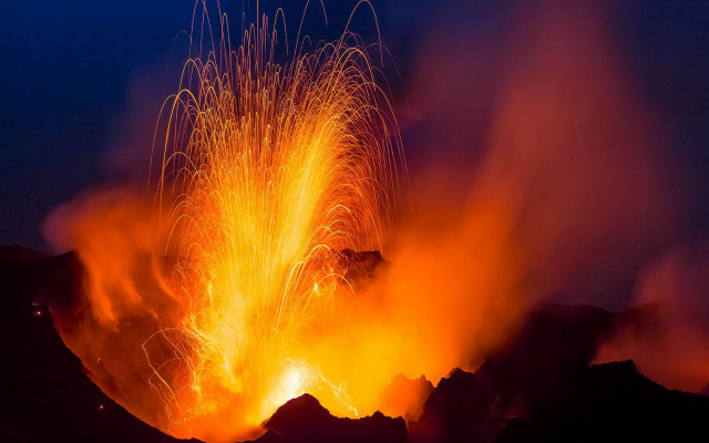 Firework mountain night sky embers free wallpaper for desktop - medium preview image