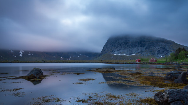 Mountain lake house cloudy sky #2 free wallpaper for desktop - medium preview image