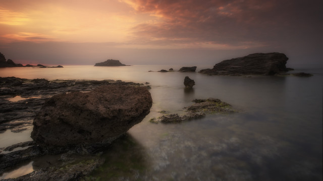 Rocky beach large rock cloudy #2 free wallpaper for desktop - medium preview image