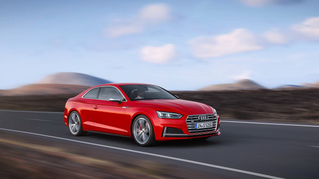 Red car mountains clouds road free wallpaper for desktop - medium preview image