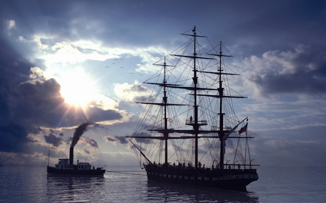 Large ship ocean cinematic matte free wallpaper for desktop - medium preview image