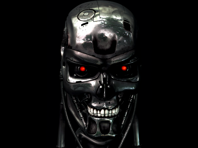 Robot red eyes skull face free wallpaper for desktop - medium preview image
