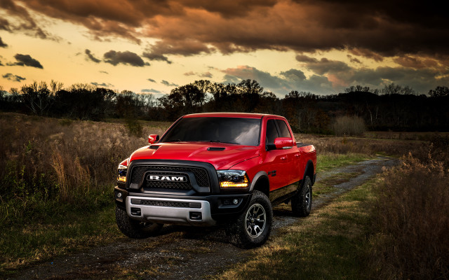 Red ram truck dusk mountain free wallpaper for desktop - medium preview image