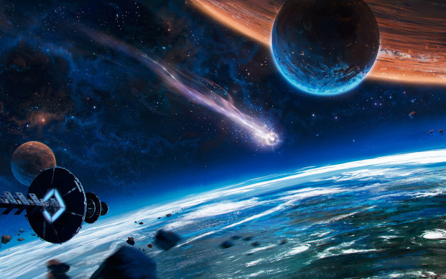 Space station planet star background free wallpaper for desktop - medium preview image