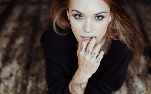 Tattooed woman pose brown hair free wallpaper for desktop - medium preview image