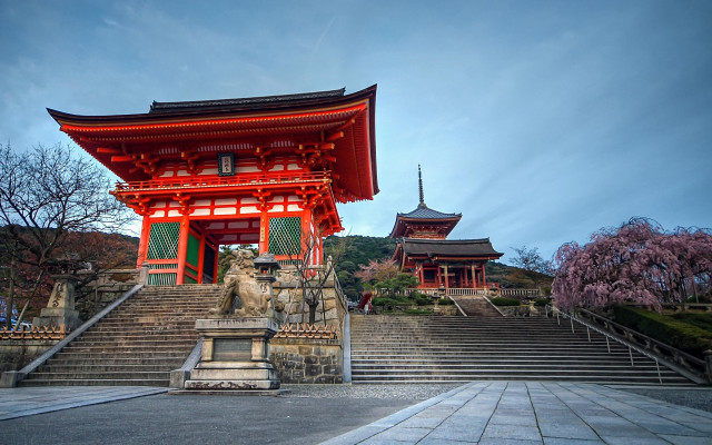 Red building statue stairs pagoda free wallpaper for desktop - medium preview image