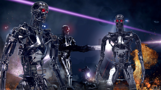 Robots fire smoke red light free wallpaper for desktop - medium preview image