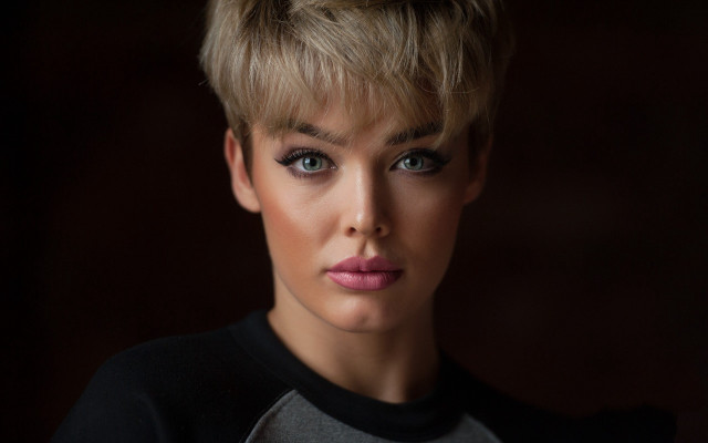 Woman pixie blackshirt darkbackground portrait free wallpaper for desktop - medium preview image