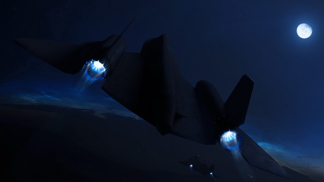 Futuristic fighterjet night moon planet free wallpaper for desktop - medium preview image