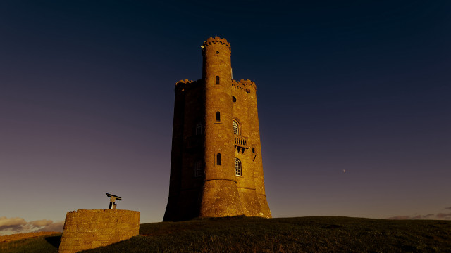 Tower flag hill night fullmoon free wallpaper for desktop - medium preview image