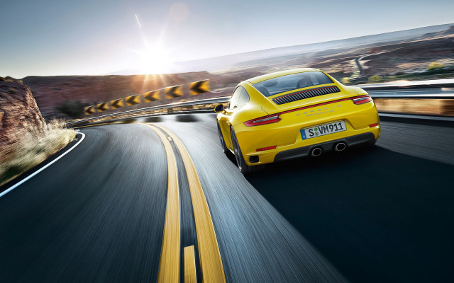 Yellow sports car mountain sunset #3 free wallpaper for desktop - medium preview image