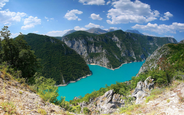 Lake mountains trees sunny bluewater #2 free wallpaper for desktop - medium preview image