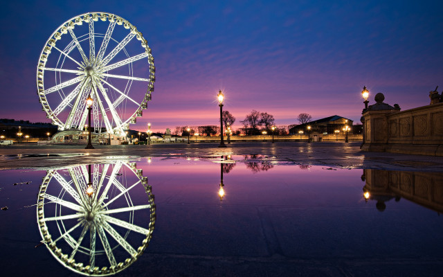 Ferris wheel reflection city night free wallpaper for desktop - medium preview image