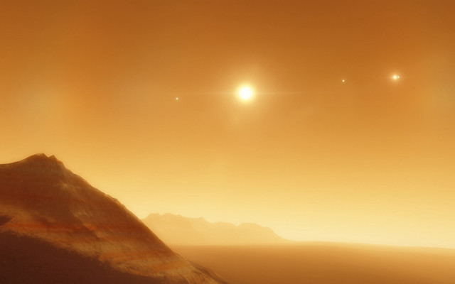 Mountain ocean sunset sky lensflare free wallpaper for desktop - medium preview image