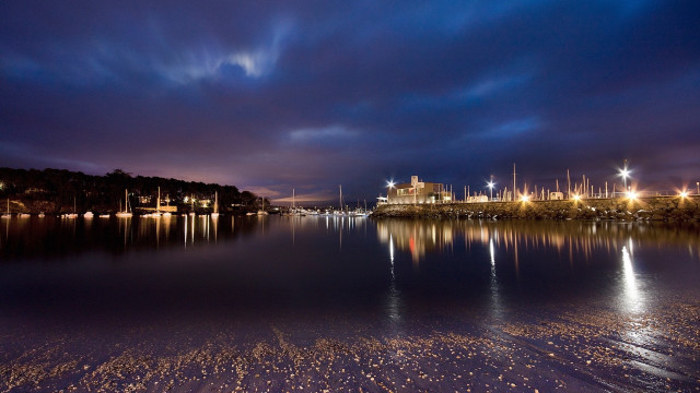 City skyline night reflections cloudy free wallpaper for desktop - medium preview image