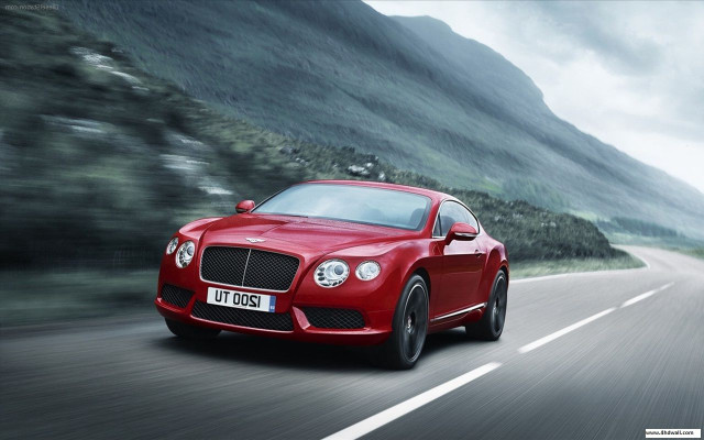 Red bentley car driving mountain free wallpaper for desktop - medium preview image