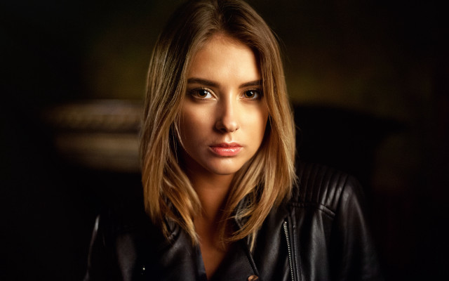 Woman longhair leatherjacket portrait esztermattioni free wallpaper for desktop - medium preview image