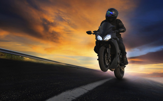 Motorcycle sunset sky clouds futurism free wallpaper for desktop - medium preview image