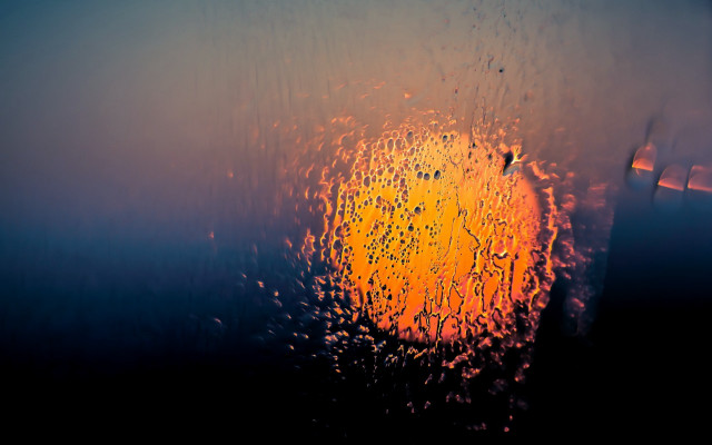 Rainy window yellow light blue free wallpaper for desktop - medium preview image