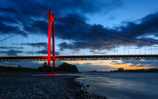 Red bridge night water shore free wallpaper for desktop - medium preview image