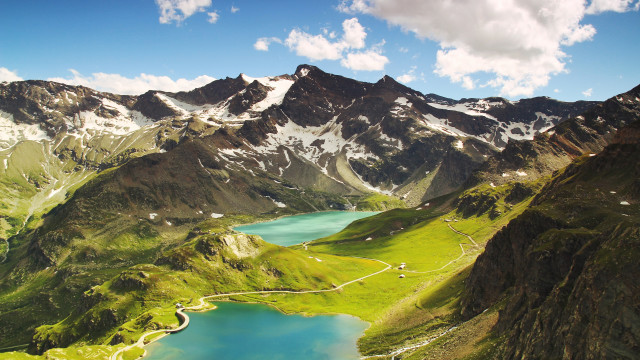 Mountain lake snowy horizon nature #2 free wallpaper for desktop - medium preview image