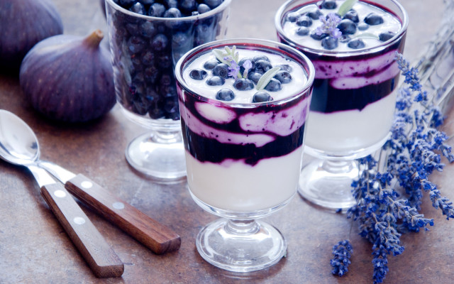 Dessert glasses fruit spoon table free wallpaper for desktop - medium preview image