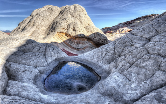 Mountain lake rock formation sky free wallpaper for desktop - medium preview image