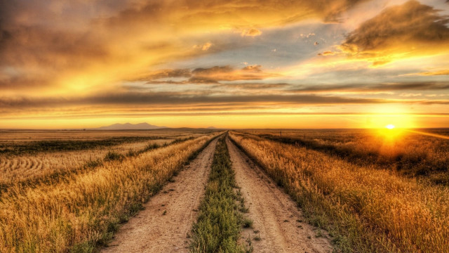 Dirt road field sunset cloudy #4 free wallpaper for desktop - medium preview image