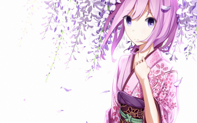 Purple hair pink dress anime free wallpaper for desktop - medium preview image