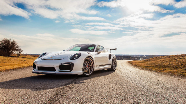White sports car country road free wallpaper for desktop - medium preview image