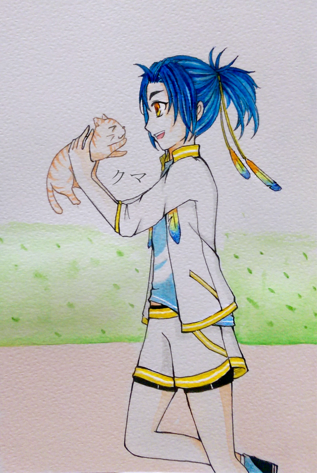 Blue haired girl holding cats free wallpaper for mobile - medium preview image