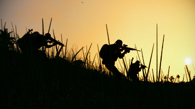 Sunset silhouette gun outdoors utility free wallpaper for desktop - medium preview image