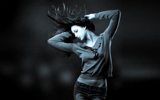 Woman blowing hair black and free wallpaper for desktop - medium preview image