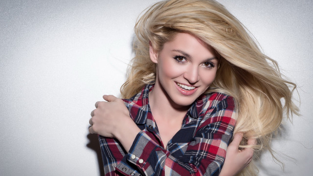 Blonde hair smiling wind blown free wallpaper for desktop - medium preview image